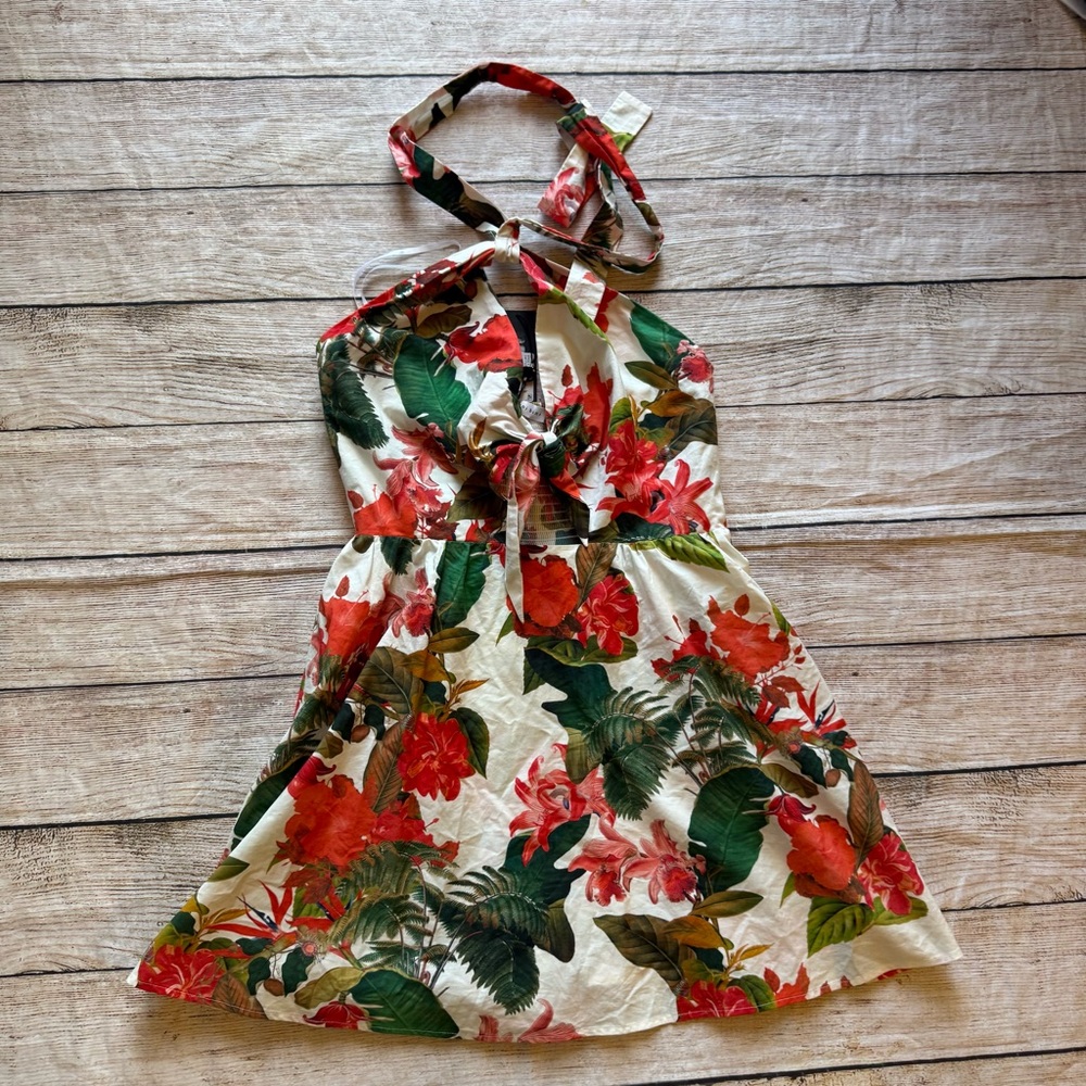 Gianni Bini Charlotte Halter A-Line Mini Dress Size 10 Front Tie Ivy Tropic NEW